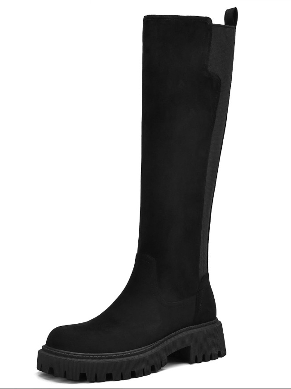 Women's Knee High Chunky Lug Sole Boot - Black